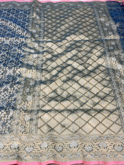 Sage Grey Pure kora tissue Handloom banarasi saree