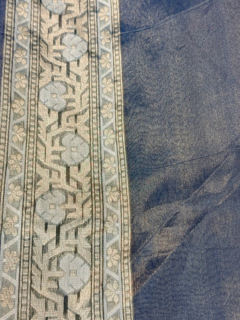 Sage Grey Pure kora tissue Handloom banarasi saree