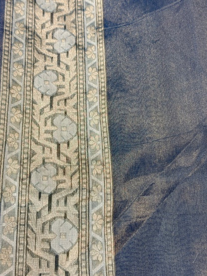 Sage Grey Pure kora tissue Handloom banarasi saree