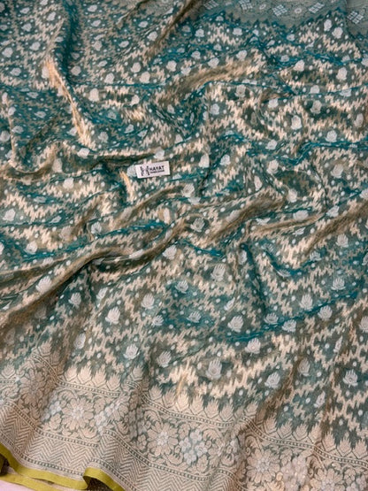 Sage Green Pure kora tissue Handloom banarasi saree