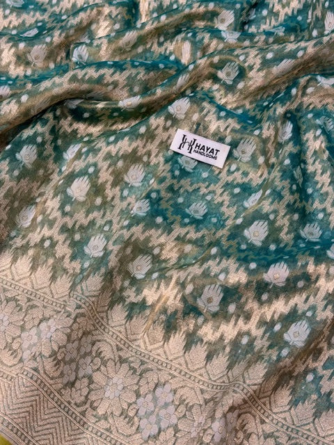 Sage Green Pure kora tissue Handloom banarasi saree