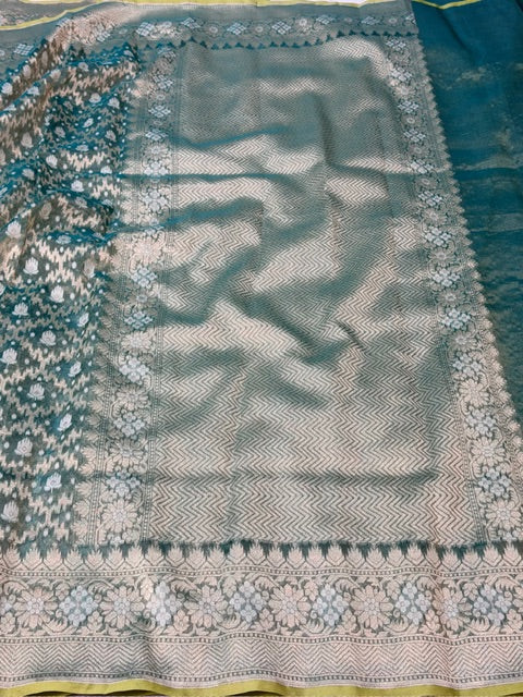 Sage Green Pure kora tissue Handloom banarasi saree
