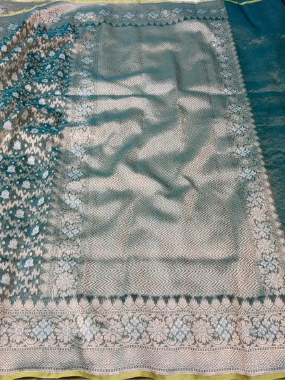 Sage Green Pure kora tissue Handloom banarasi saree
