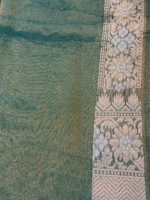 Sage Green Pure kora tissue Handloom banarasi saree