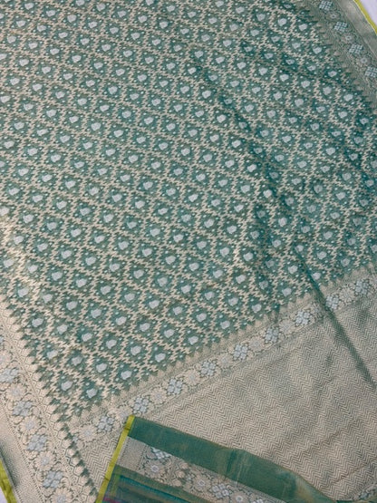 Sage Green Pure kora tissue Handloom banarasi saree