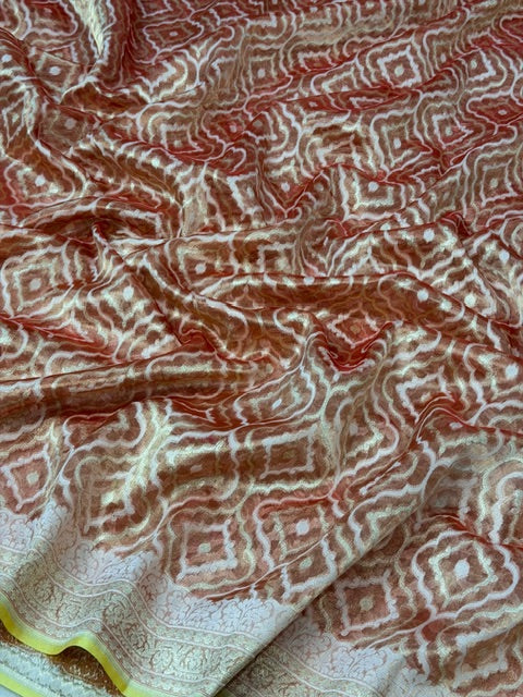 Rust Brown Pure kora tissue Handloom banarasi saree