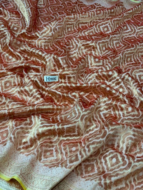 Rust Brown Pure kora tissue Handloom banarasi saree