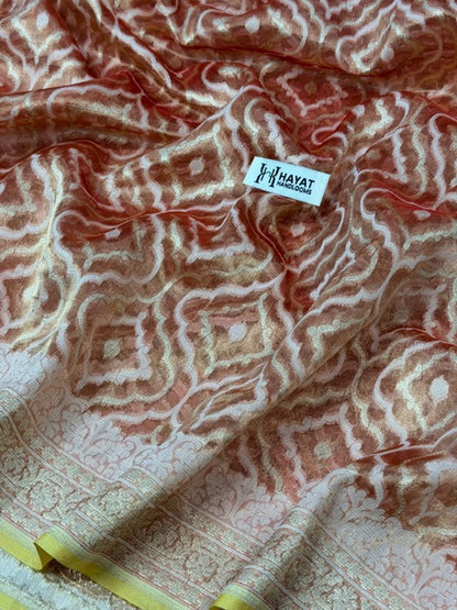 Rust Brown Pure kora tissue Handloom banarasi saree