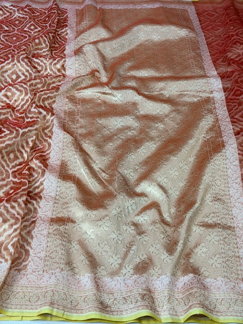 Rust Brown Pure kora tissue Handloom banarasi saree