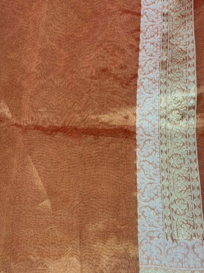 Rust Brown Pure kora tissue Handloom banarasi saree