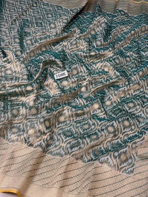 Sage Green Pure kora tissue Handloom banarasi saree