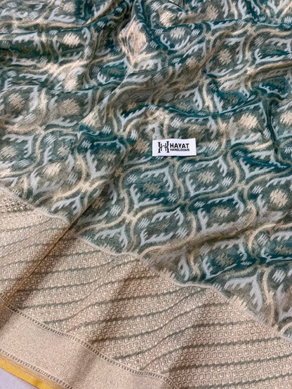 Sage Green Pure kora tissue Handloom banarasi saree