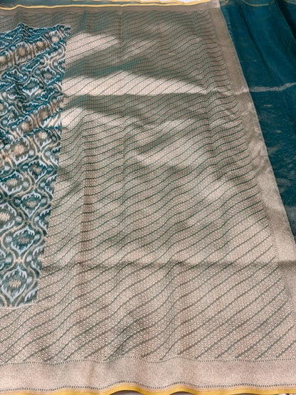 Sage Green Pure kora tissue Handloom banarasi saree