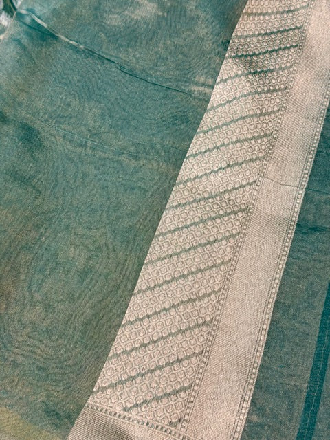 Sage Green Pure kora tissue Handloom banarasi saree