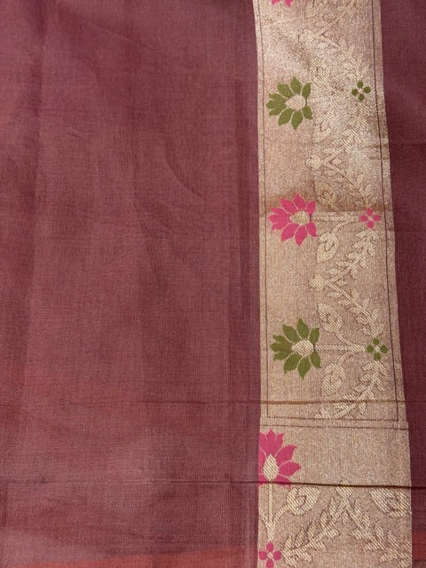 Brown Banarasi Kora Jamdani Silk Handwoven Saree