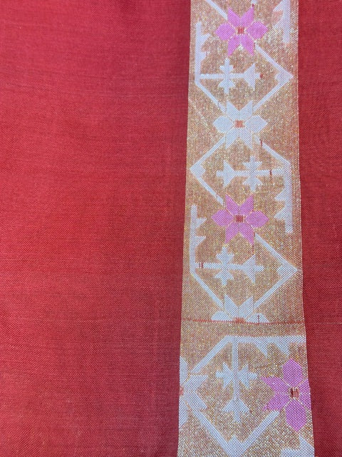 Red Banarasi Kora Jamdani Silk Handwoven Saree
