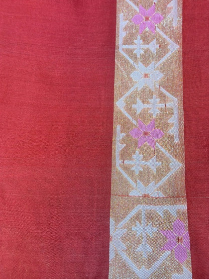 Red Banarasi Kora Jamdani Silk Handwoven Saree