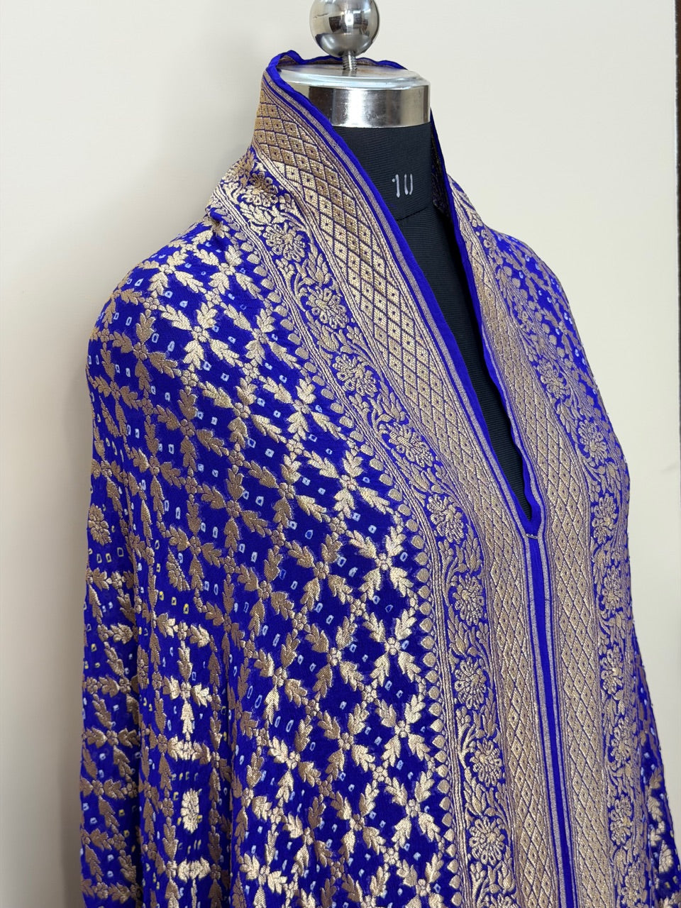 Royal Blue Chiffon Banarasi Dupatta with Gold Zari Weaving
