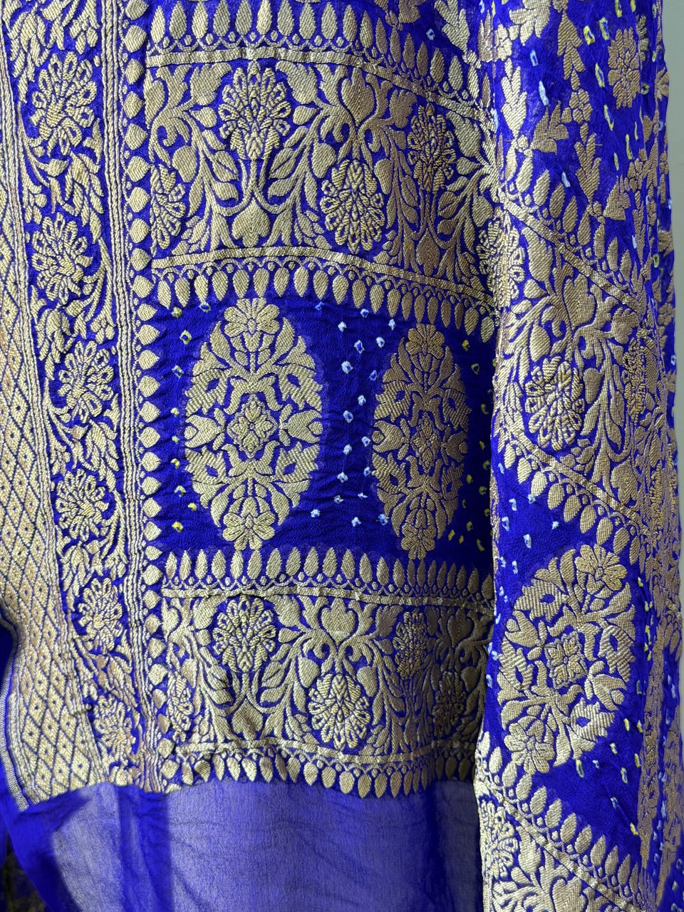 Royal Blue Chiffon Banarasi Dupatta with Gold Zari Weaving