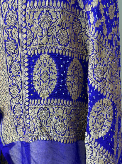 Royal Blue Chiffon Banarasi Dupatta with Gold Zari Weaving