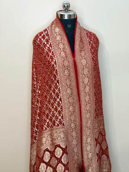 Red Chiffon Banarasi Dupatta with Gold Zari Weaving