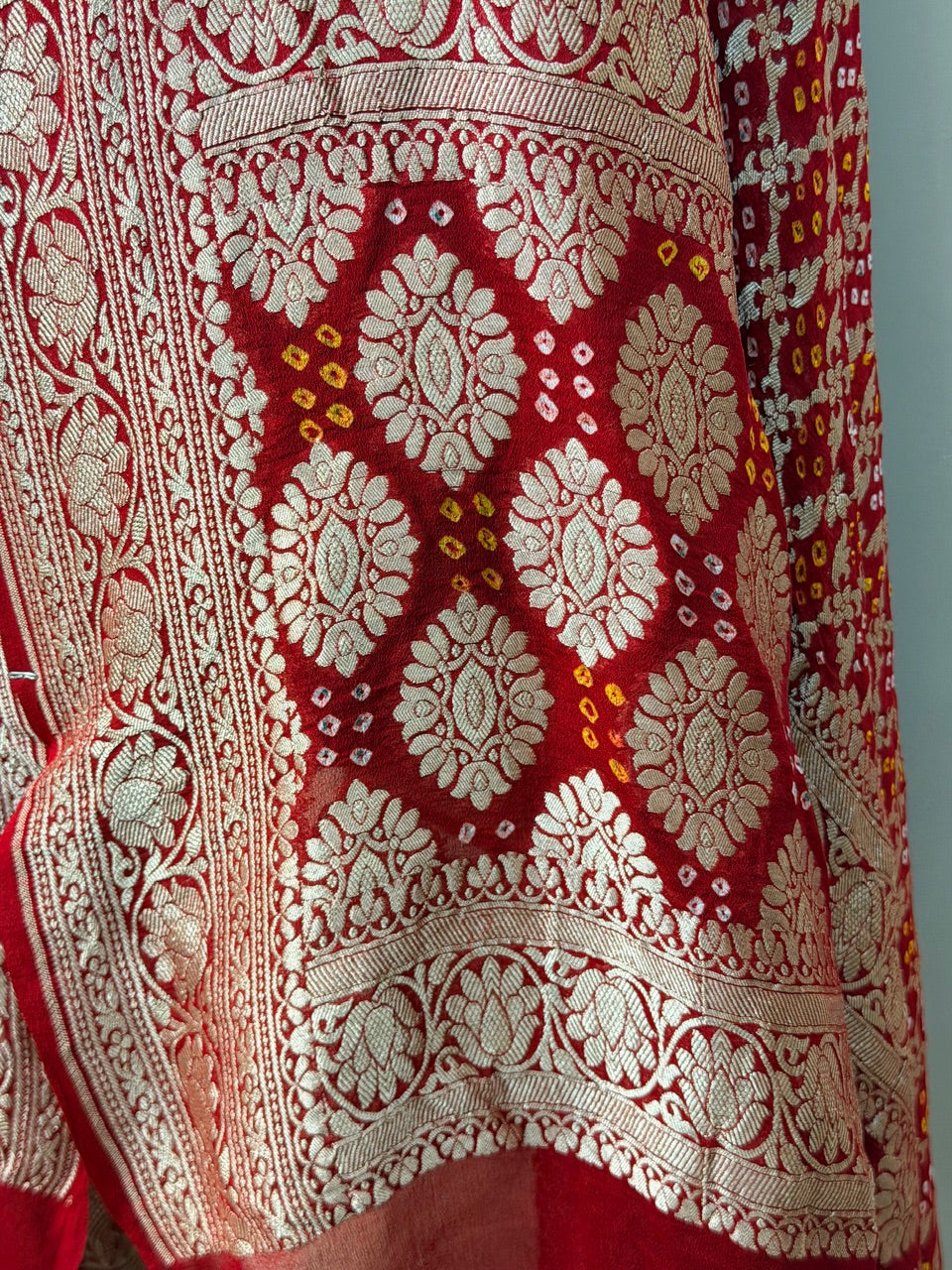 Red Chiffon Banarasi Dupatta with Gold Zari Weaving