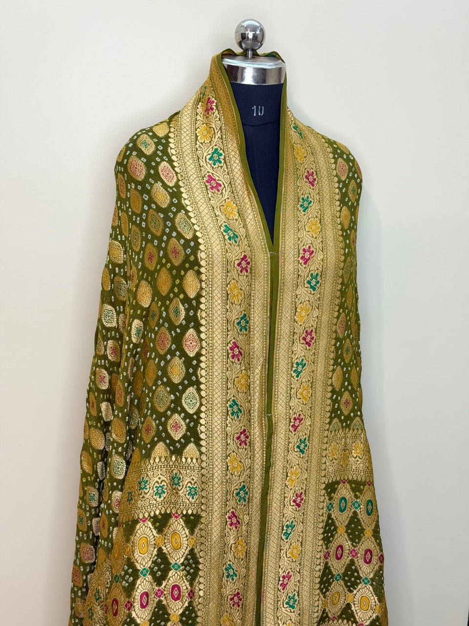 Olive Green Banarasi Dupatta with Gold Zari Weaving