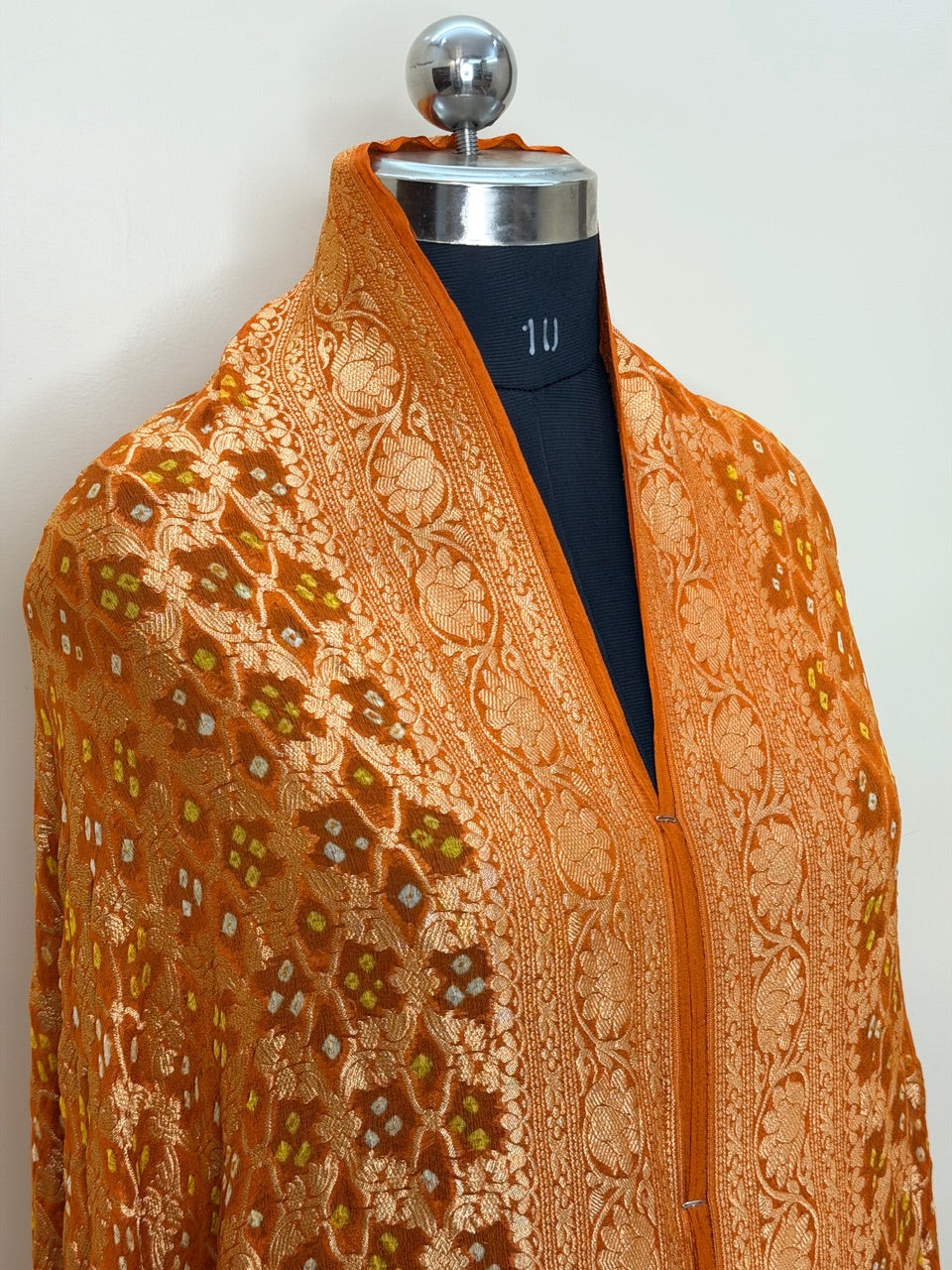 Orange Banarasi Chiffon Dupatta with Gold Zari Border