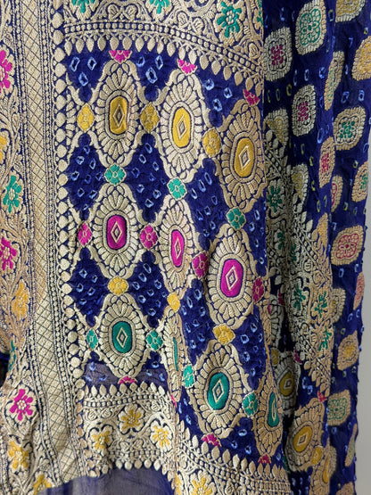 Royal Blue Banarasi Chiffon Dupatta with Gold Zari Work
