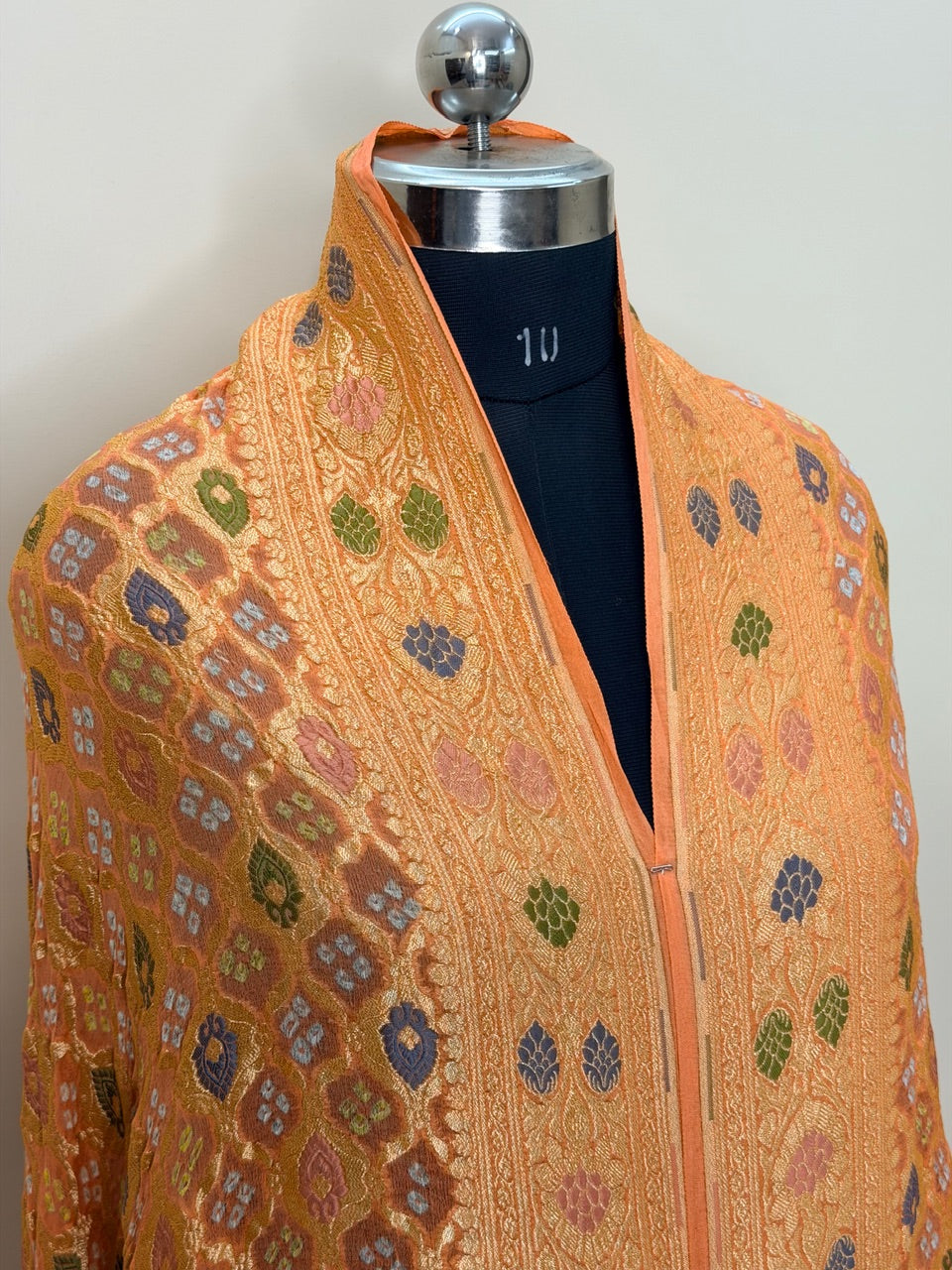 Peach Banarasi Chiffon Dupatta with Gold Zari Work