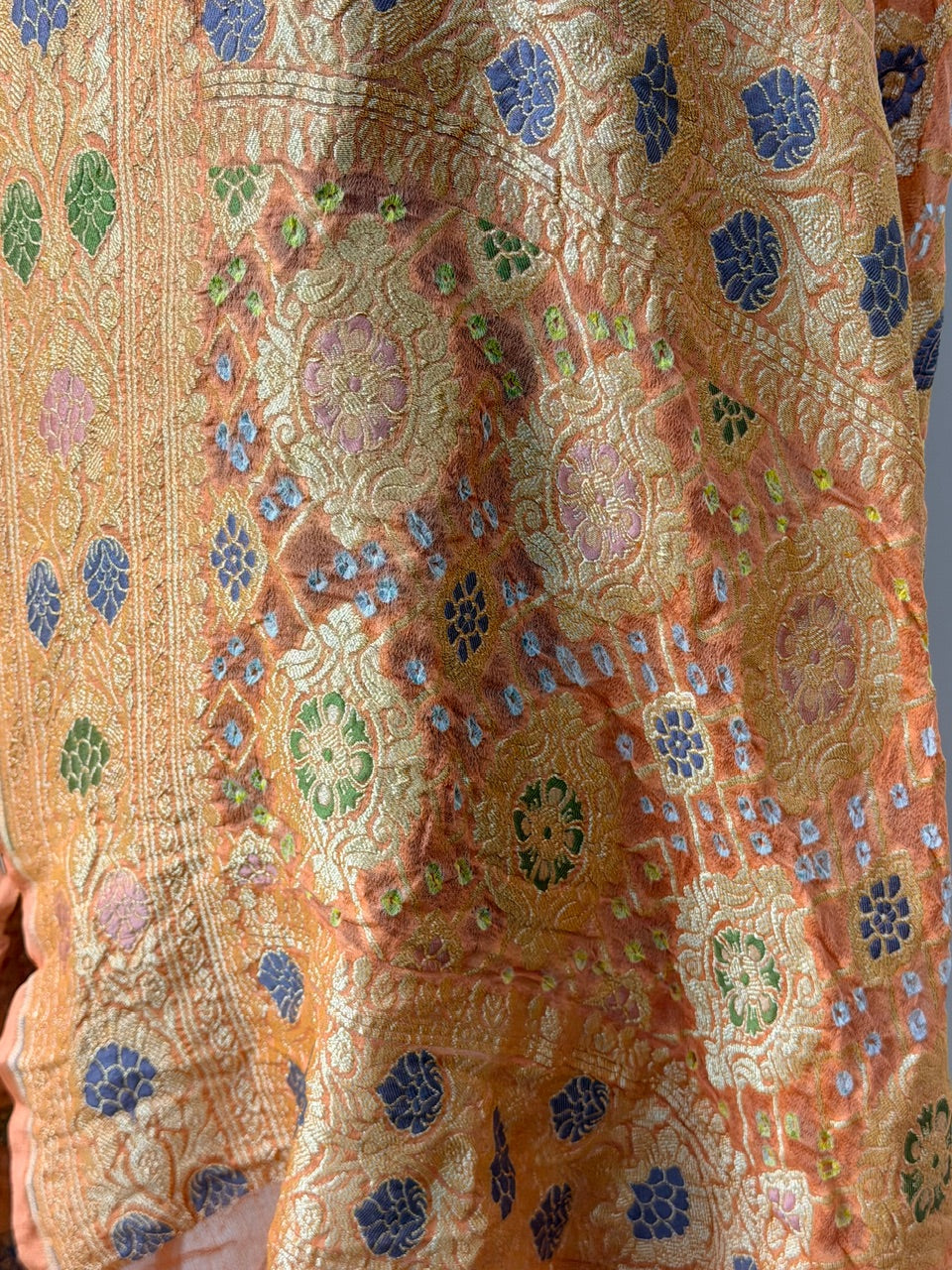 Peach Banarasi Chiffon Dupatta with Gold Zari Work