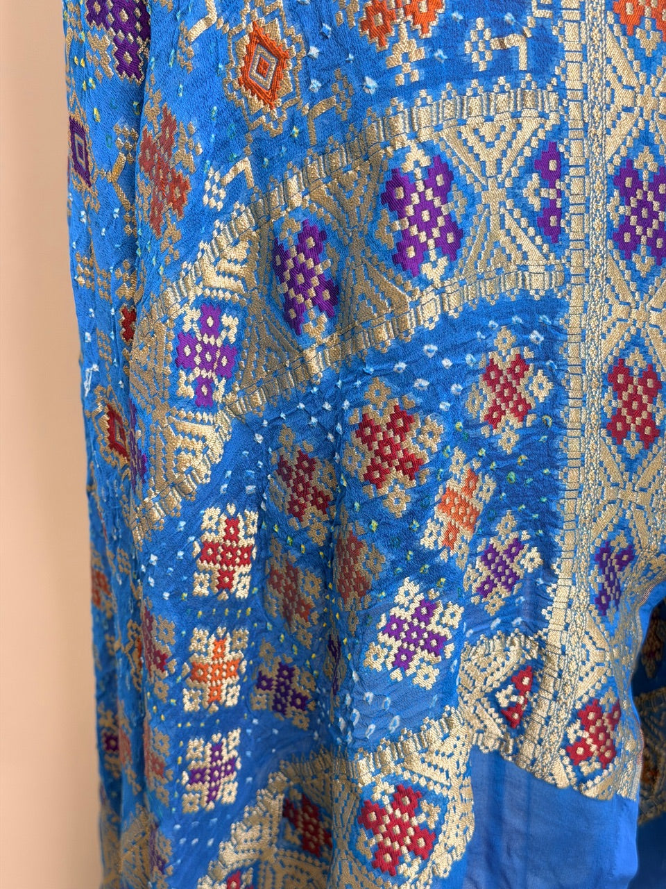 Blue Banarasi Chiffon Dupatta with Gold Zari Work