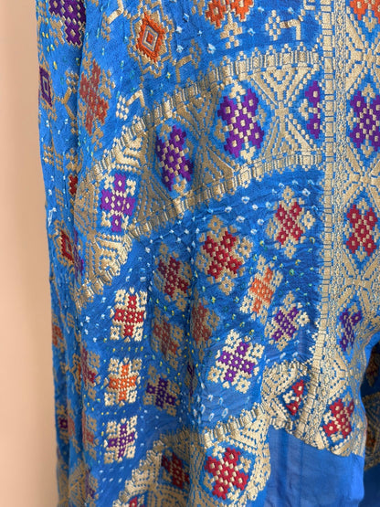 Blue Banarasi Chiffon Dupatta with Gold Zari Work