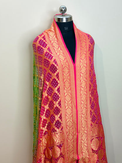 Contrast Banarasi Chiffon Dupatta with Gold Zari Work
