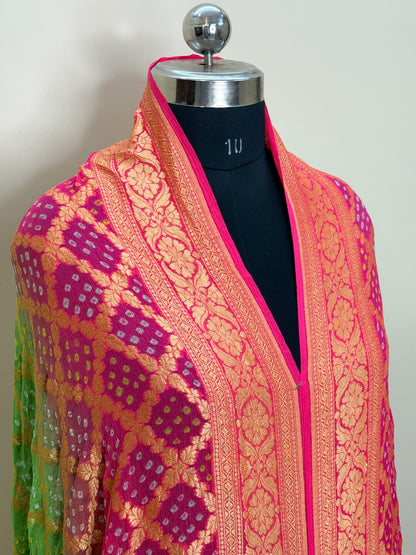 Contrast Banarasi Chiffon Dupatta with Gold Zari Work