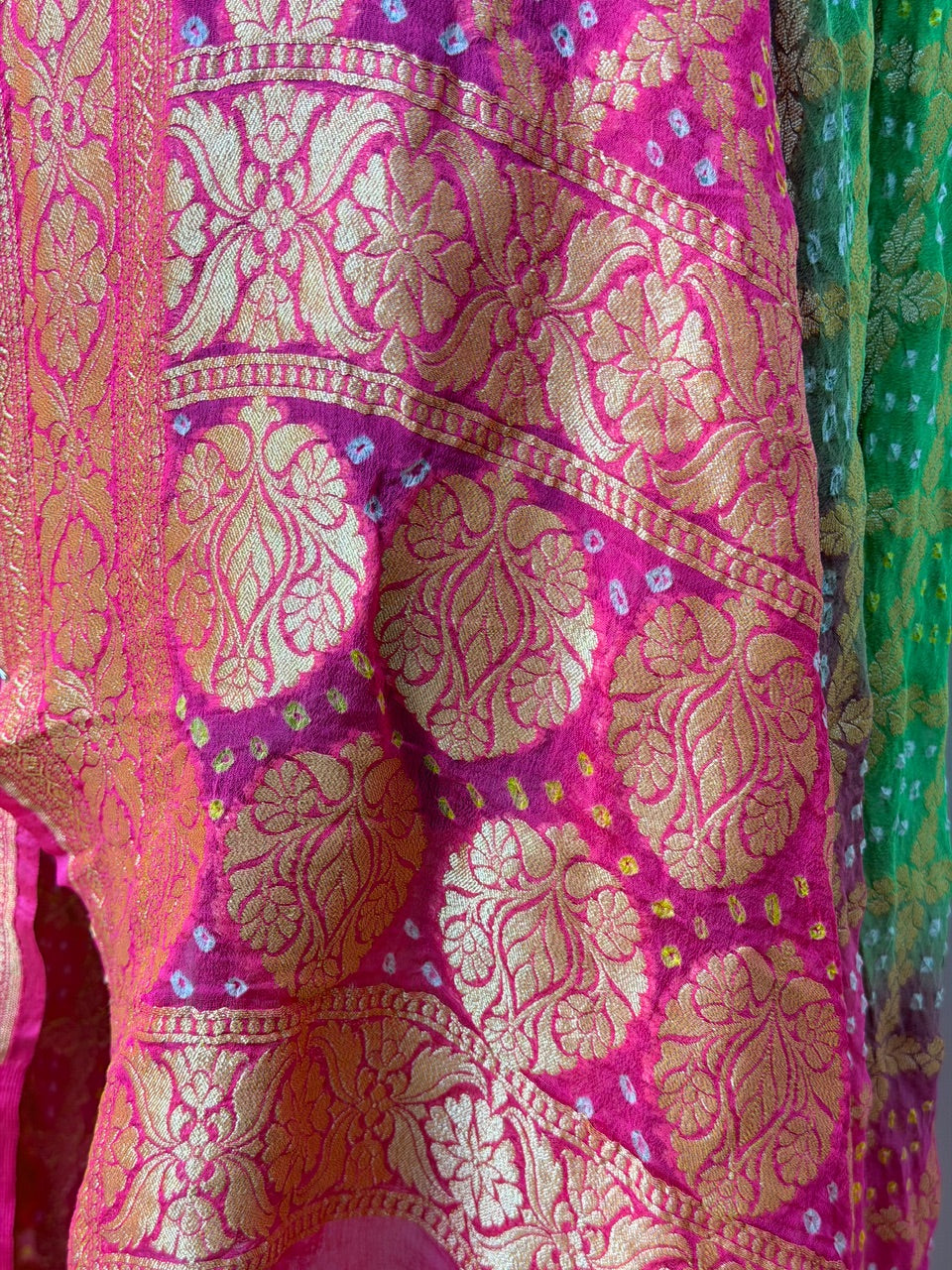 Contrast Banarasi Chiffon Dupatta with Gold Zari Work