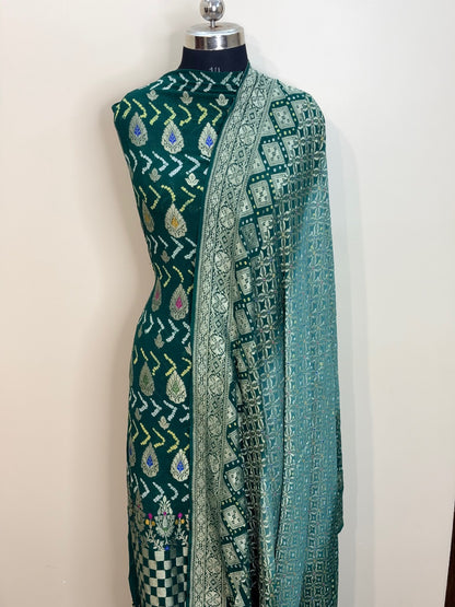 Bottle Green Chiffon Suit Set with Dupatta