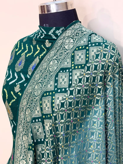 Bottle Green Chiffon Suit Set with Dupatta