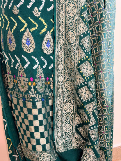 Bottle Green Chiffon Suit Set with Dupatta