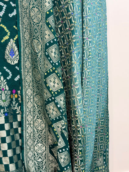 Bottle Green Chiffon Suit Set with Dupatta