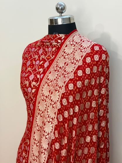 Red Chiffon Suit Set with Dupatta