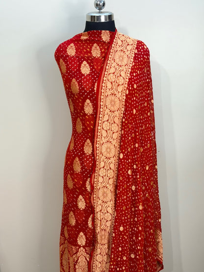 Red Chiffon Suit Set with Dupatta