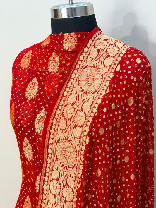 Red Chiffon Suit Set with Dupatta