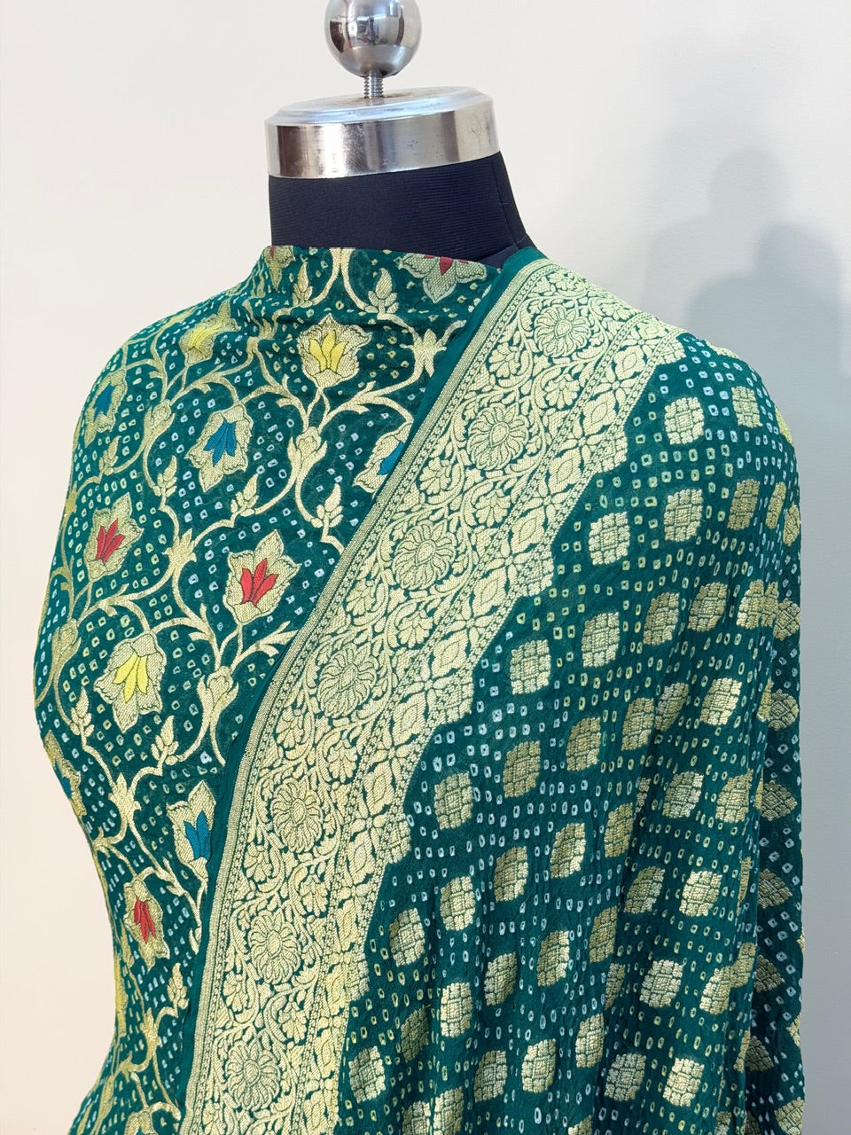 Bottle Green Chiffon Suit Set with Dupatta