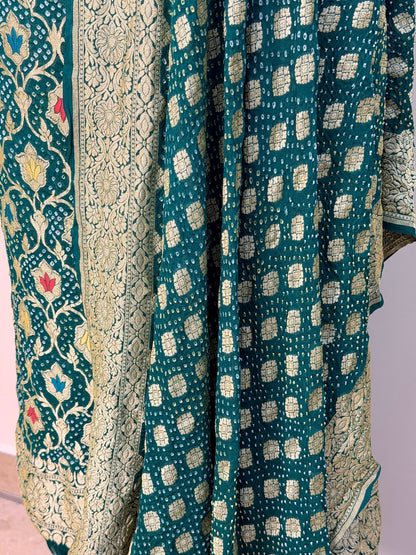 Bottle Green Chiffon Suit Set with Dupatta