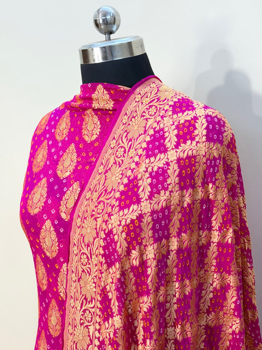 Rani Pink Chiffon Suit Set with Dupatta