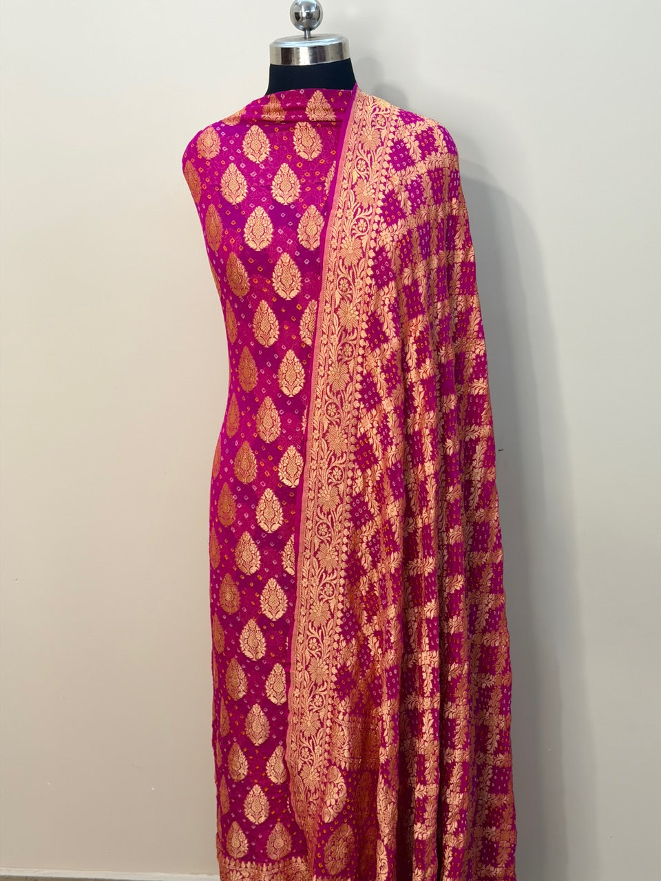 Rani Pink Chiffon Suit Set with Dupatta