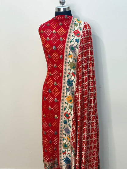 Red Chiffon Suit Set with Dupatta