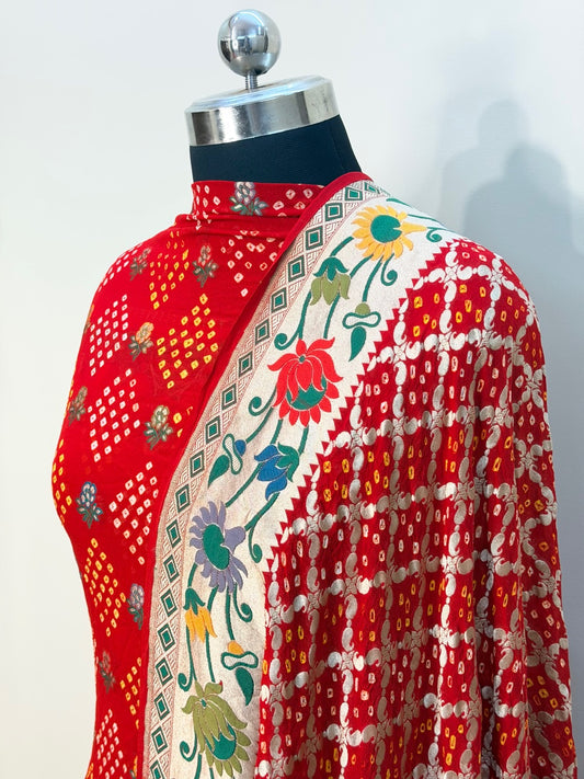 Red Chiffon Suit Set with Dupatta