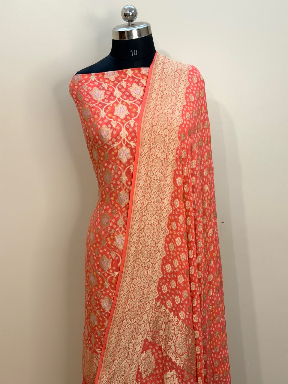 Peach Chiffon Suit Set with Dupatta